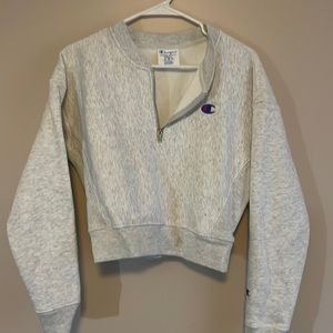 Champion Light Gray Quarter-Zip Cropped Sweatshirt